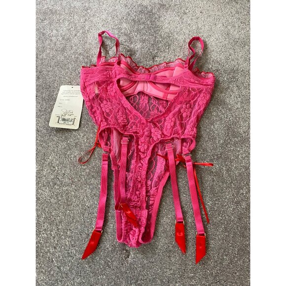 Shirley or Hollywood Lace Pink Teddy Garter Straps Small - Picture 2 of 8